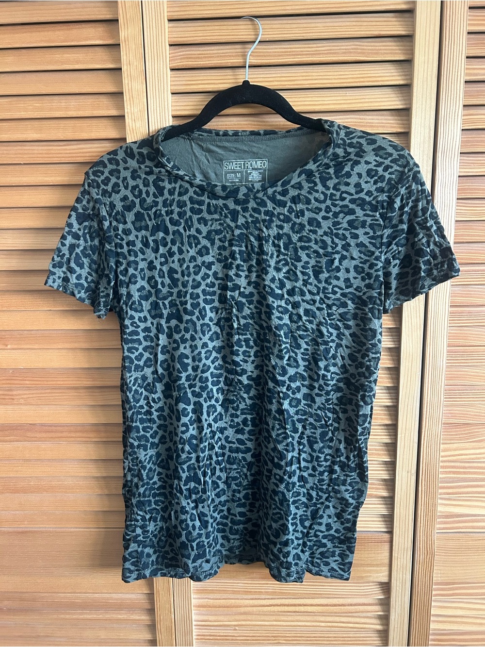 Sweet Romeo Olive Green and Black Leopard Print Top